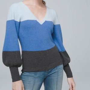 White House Black Market Colorblock Blouson Sleeve V-Neck Sweater | XL | NWT